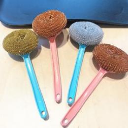 圓頭彩色手柄彎把鍋刷  清潔球鍋刷 1元店2元店貨源